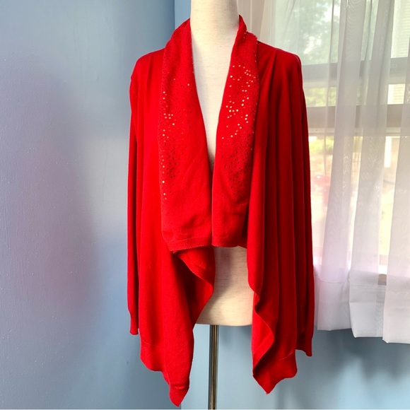 DKNY Red Open Front Sweater with Sequins - Picture 9 of 9